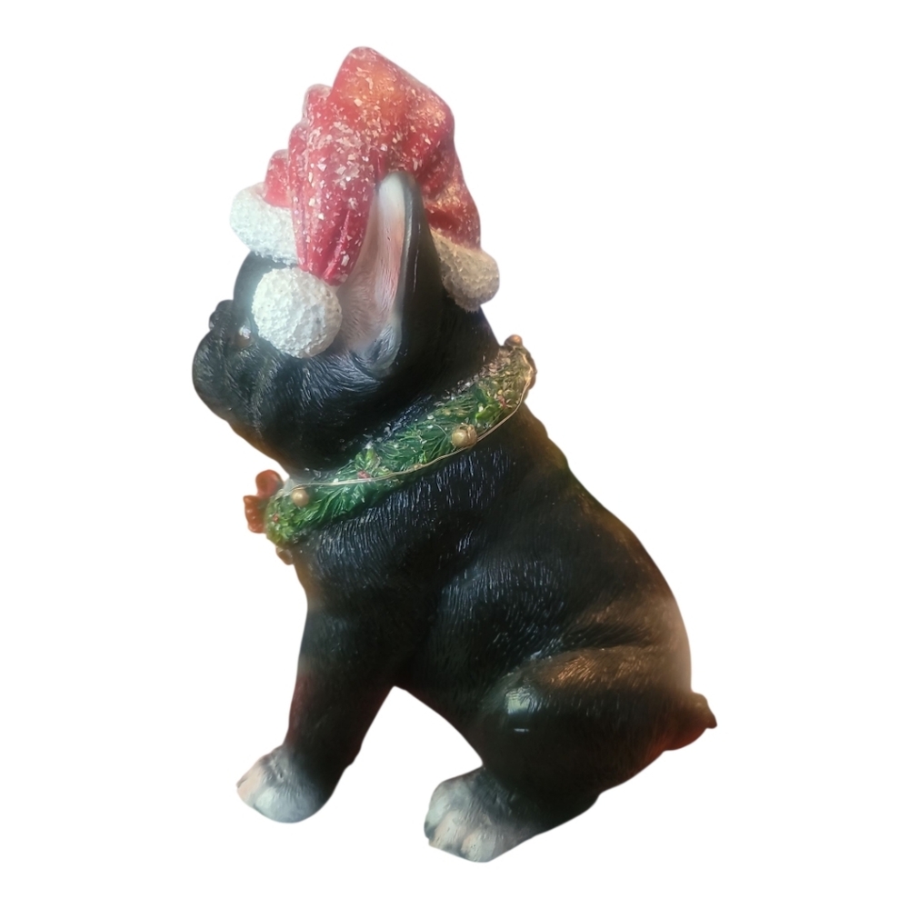Festive light up Christmas Santa hat frenchie french bulldog Dog Figurine statue - Picture 6 of 7